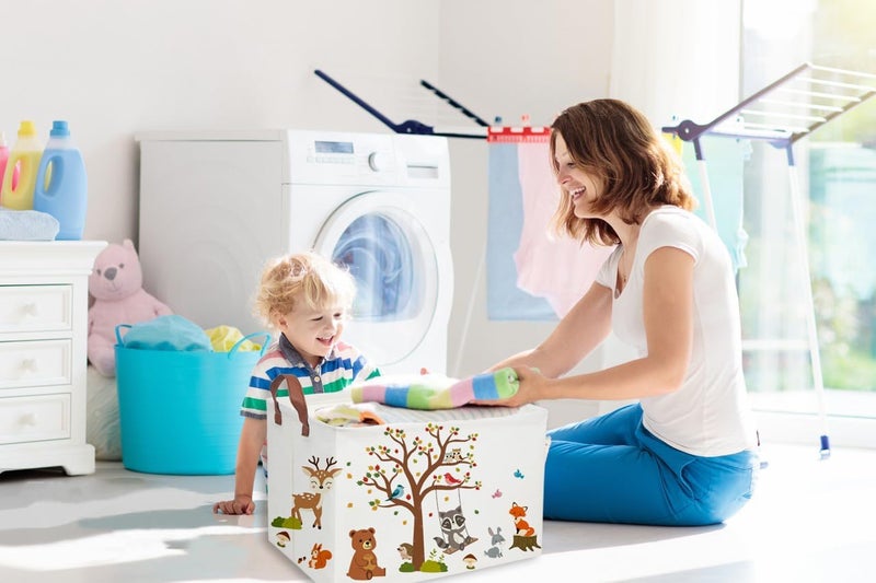 ESSME Rectangular Kids Baskets Boys Basket,Animal Storage Bins with Handles for Kids Room Decor, Book Storage Bin（Autumn animals） - Image 4